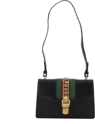 Gucci Sylvie Black Leather Shoulder Bag (Pre-Owned)
