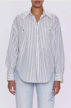 Pistola Denim Samantha Stripe Button Up Shirt In White/ Black