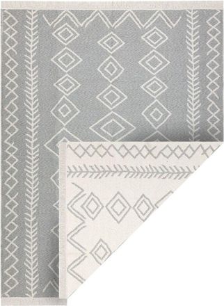 RugsX Rugsx - Carpet twin 23000 Boho, cotton, double-sided, diamonds Ecological fringes - grey / cream grey 80x300 cm