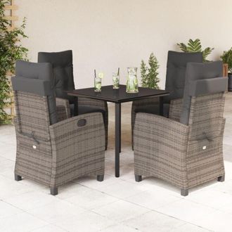 vidaXL Set Comedor De Jard&iacute;n 5 Piezas Con Cojines Rat&aacute;n Sint&eacute;tico Gris Vidaxl