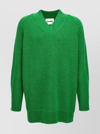 Jil Sander oversized v neck ribbed knit sweater