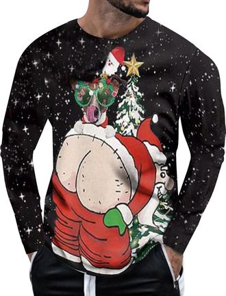 Generic Rude Christmas Jumper Mens Christmas Jumpers UK Ovelty Printed Xmas Jumper Funny Graphic Pullover Long Sleeve Tops Round Neck Sweater Claus T-Shirt Fe