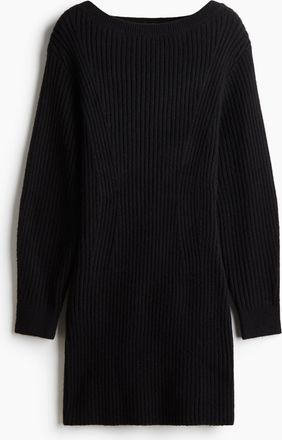 H&M Geripptes Kleid mit U-Boot-Ausschnitt - Schwarz
