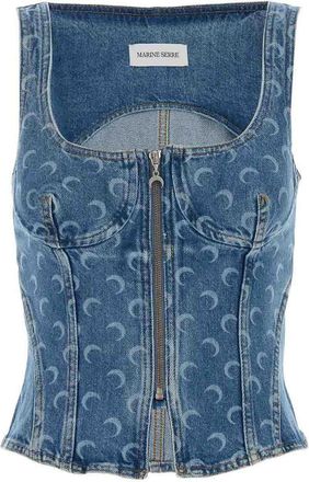 Marine Serre Moon Denim Bustier Top