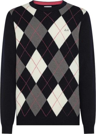 Sun 68 Sweater Argyle Warm L/S - Heren - Ronde hals truien - Veelkleurig - S - Wol - Truien & Vesten