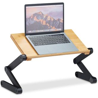 Relaxdays Relaxdays Laptop Stand Bamboo & Aluminium, 15 Inch Notebook Holder, Adjustable Height, HWD: 47.5 x 60 x 26 cm, Natural