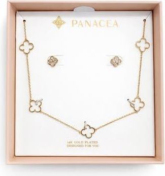 Panacea Pav&eacute; Cubic Zirconia Clover Stud & Station Chain Necklace in Gold at Nordstrom Rack
