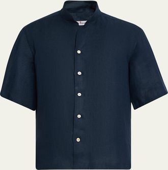 Kiton Mens Cotton Nehru-Collar Short-Sleeve Shirt