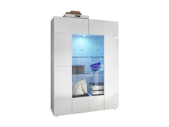 Vente-Unique Aparador CALISTO - LEDS 2 PORTES de cristal - Blanco lacado