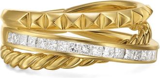 David Yurman Anello Crossover Trio Three Row in oro giallo 18kt con diamanti (8mm)
