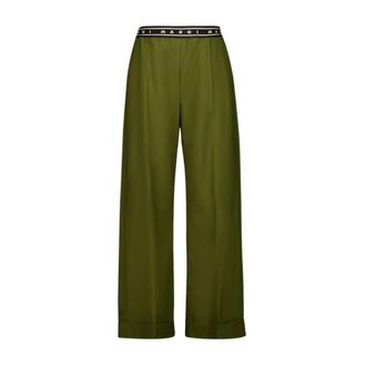 Marni Tropical Wool Straight-Leg Broeken - Dames - Wijde Broeken - Groen - M - Katoen - Broeken