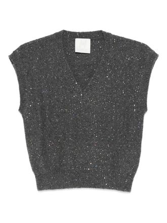 Marella sequin-embellished v-neck knitted top - women - Fabric - L - Grey