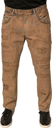 Dolce & Gabbana Mens Brown Tattered Cotton Skinny Denim Jeans Clothing