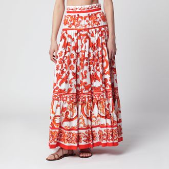 Dolce & Gabbana Long Maiolica-print cotton poplin skirt in orange
