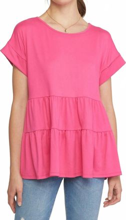 Entro Round Neck Short Sleeve Tiered Tunic In Pink