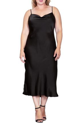 Standards & Practices Cowl Neck Satin Dress in Black at Nordstrom, Size 18W