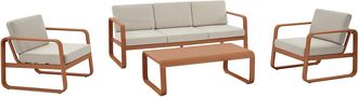 Vente-Unique Conjunto de jard&iacute;n de aluminio: 1 sof&aacute; de 3 plazas, 2 sillones y 1 mesa baja - Color cobrizo con cojines beige - LOMIA de MYLIA