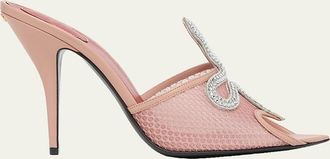 Valentino Garavani 105mm Embellished Snake Leather Mesh Mule Pumps