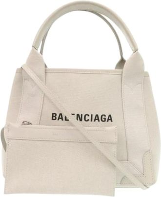 Balenciaga Pre-owned Tote Bags, female, White, Size: ONE SIZE Pre-owned Navy Cabas XS with 2-way pouch