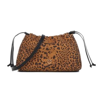 Pinko Mini Clutch Suede Stampa Macul Animalier - Dames - Schoudertassen - Bruin - ONE Size - Su&egrave;de - Tassen