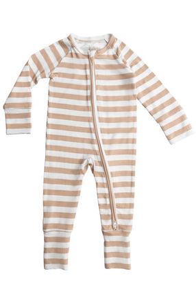 Kindred Bravely Zip Up Baby Pajamas in Fawn Stripe at Nordstrom, Size Newborn