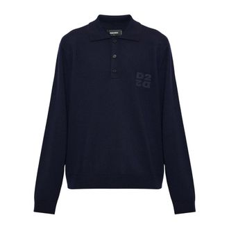 Dsquared2 Lange Mouwen Wol Polo - Heren - Tops - Blauw - Maat: M Wol
