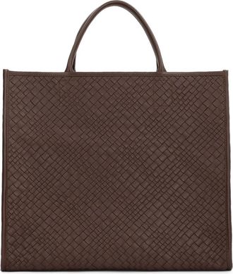 Kazar Gevlochten Leren Tote met Uitneembaar Etui - Dames - Shoppers - Bruin - ONE Size - Leer - Tassen