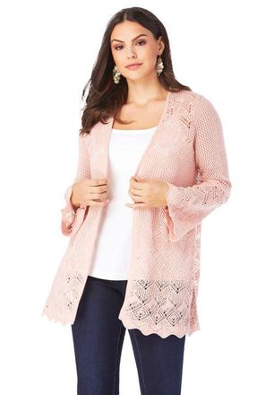 Roaman's Bell Sleeve Pointelle Cardigan in Soft Blush at Nordstrom, Size 12