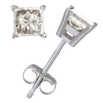 Vir Jewels 2/3 cttw Princess Cut Diamond Stud Earrings 10K White Gold 4 Prong with Push Backs