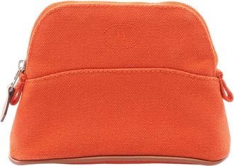 Herm&egrave;s Bolide Brown Feu Orange Canvas Leather Pouch (Pre-Owned)