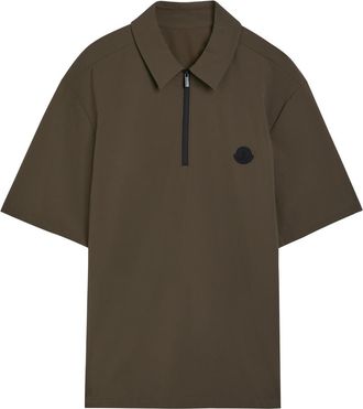 Moncler Logo-appliqu&eacute;d Stretch-polyamide Polo Shirt - Dark Brown - L