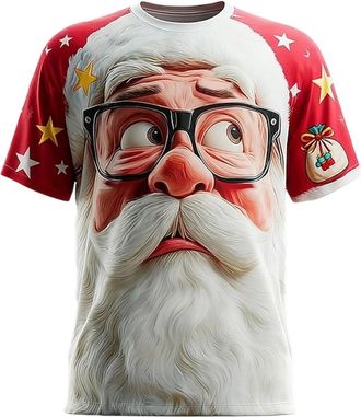 Generic Men Christmas T-Shirts Winter Xmas Tunic Tops Classic Santa Claus Meme Expression Pullover Tshirt Breathable Cartoon Printed Round Neck Streetwear(X01