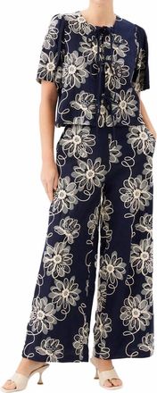 Fifteen Twenty Nadine Embroidered Bow Detail Top In Navy