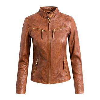 BTF-CPH Klassiek Biker Leren Jasje - Dames - Leren en Su&egrave;de Jassen - Bruin - XL - Leer - Jassen