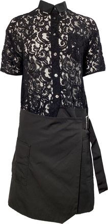 sacai Luck Lace Wrap Skirt Effect Mini Dress in Black Polyester