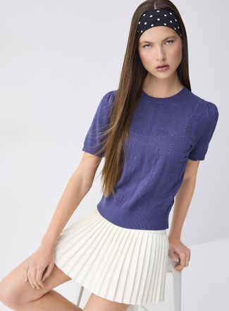 Twik Womens Puff sleeve pointelle knit sweater