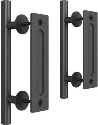 OEM Manija Para Puerta Corrediza De Granero De 12 Pulgadas, Kit De Herrajes Para Tirador Y Gu&iacute;a, Color Negro, Dise&ntilde;o Antiguo De Doble Cara Grande, Redonda