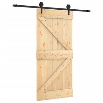 Berkfield Home Sliding Door with Hardware Set 95x210 cm Solid Wood Pine in Light Brown