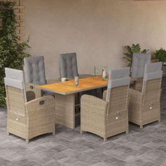 vidaXL Set Comedor De Jard&iacute;n 7 Pzas Con Cojines Rat&aacute;n Sint&eacute;tico Beige Vidaxl