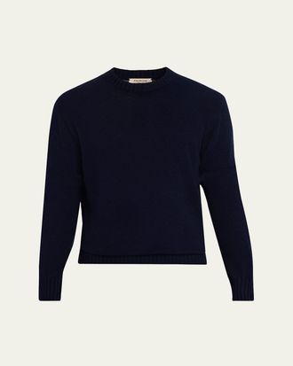 Fioroni Cashmere Mens Ribbed-Knit Cotton Crewneck Sweater