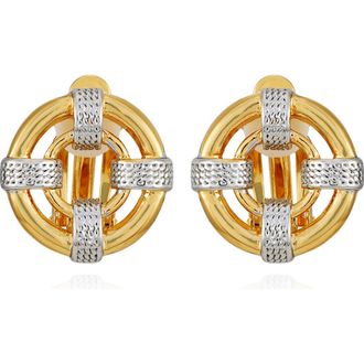T Tahari Two-Tone Clip-On Stud Earrings in Gold Tone at Nordstrom Rack