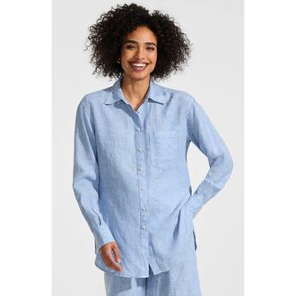 Lands End Linen Oversized Button Front Shirt in Soft Blue Linen at Nordstrom, Size X-Small