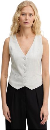 Fracomina Jassen, Dames, Grijs, S, Leer, Gilet slim fit met lurex