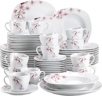 OEM Juego De Vajilla De Cer&aacute;mica De 30 Piezas Con Dise&ntilde;o Floral Rosa, Platos, Cuencos Y Tazas Elegantes Para 6 Personas, Apto Para Microondas Y Lavavajill