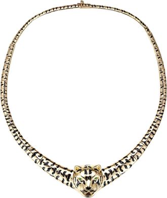 Rachel Glauber Rg 14k Gold Plated with Black Enamel Leopard Head Omega Necklace