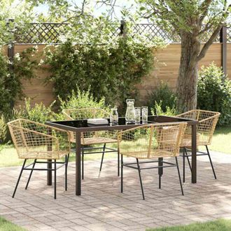 vidaXL Conjunto De Comedor De Jard&iacute;n 5 Pcs Marr&oacute;n Rat&aacute;n Sint&eacute;tico Vidaxl
