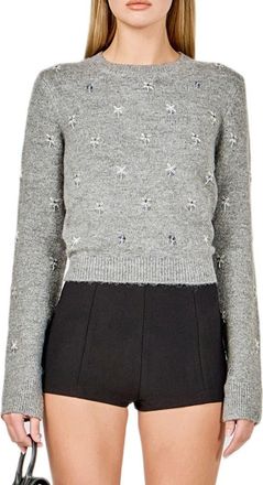 endless rose Bead Embellished Sweater in Heather Grey at Nordstrom, Size Medium