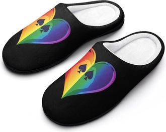 Generic Spades Poker Aces Rainbow Funny Mens Slippers Cotton Warm House Shoes Memory Foam Sandals Print Size 7-14