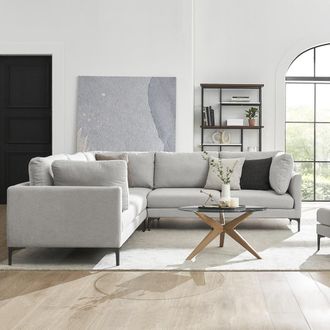 Castlery Light Gray L Sectional Sofa, Black Leg | Adams by Castlery, Modern Design, Modular Seats, Removable Covers, Timeless Style