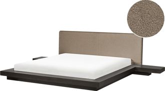 Beliani Cama De Agua Moderna 180 X 200 Cm Con Colch&oacute;n Mesitas De Noche Cabecero De Boucl&eacute; Madera De Fresno Oscuro Zen